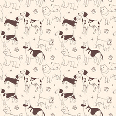 Dogs doodle seamless pattern on light background