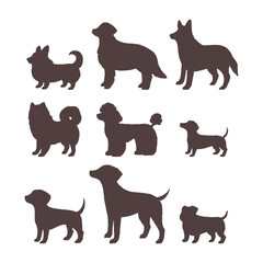 Silhouette of different breeds of dogs