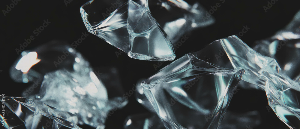 Poster Soft diffused broken glass texture with gentle effect against a black background