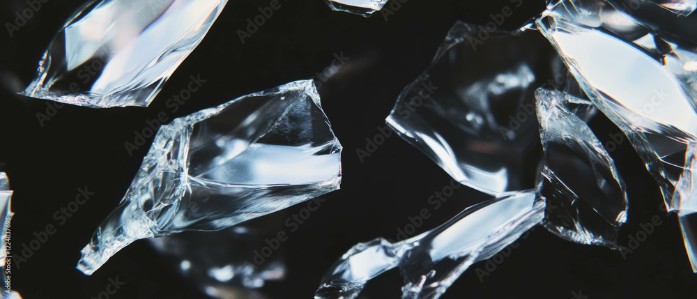 Poster Soft diffused broken glass texture against a deep black background creating a gentle effect