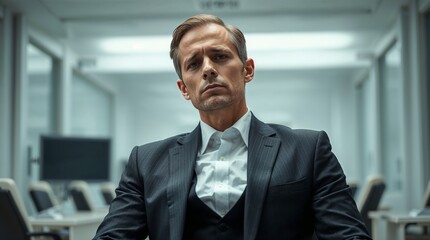 Fototapeta premium Man wearing suit looks at the camera