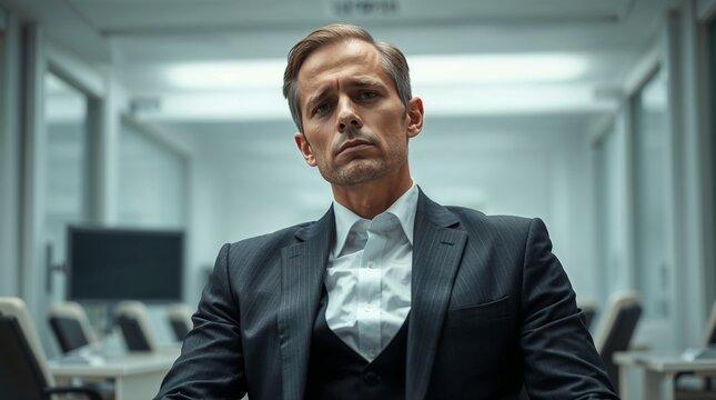 Man wearing suit looks at the camera