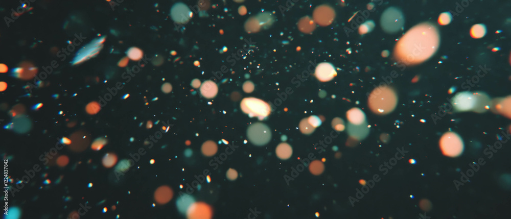 Fototapete soft diffused dust particles floating in ambient light against a dark background