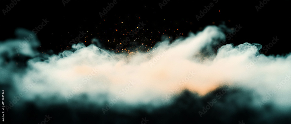 Poster soft diffused dust particles create gentle light effects against a black background