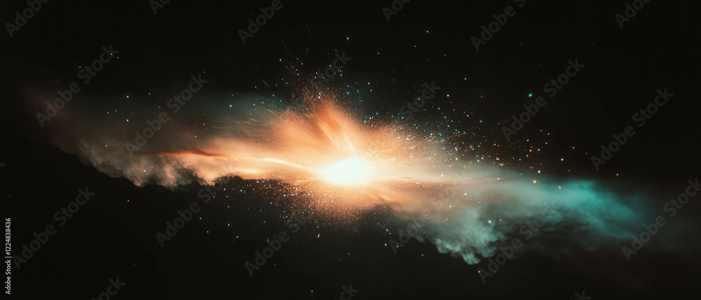 Poster Sparse ember sparks creating a glowing effect against a dark background at night