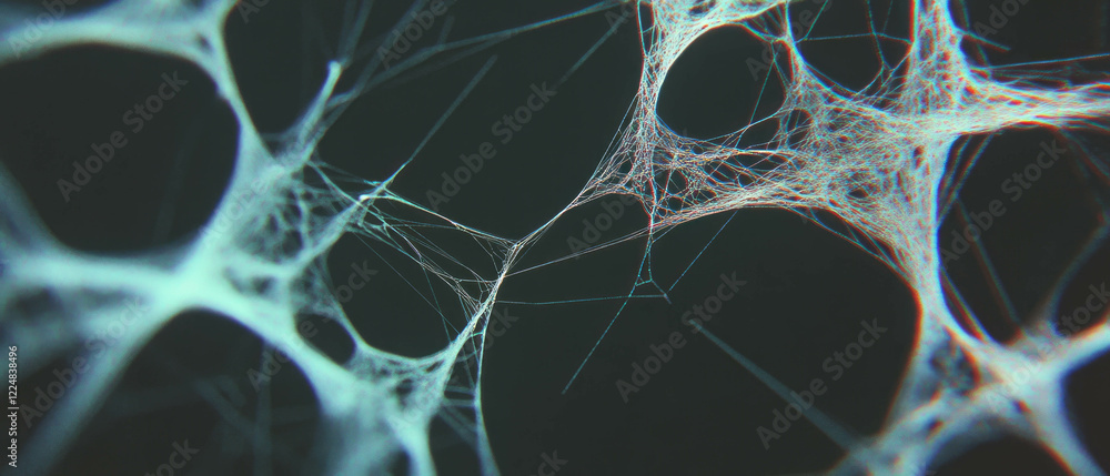 Poster intricate details of a spider web captured in stunning close-up against a dark backdrop