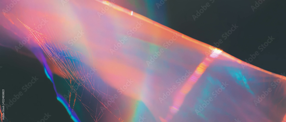 Poster creative composition of spider web with abstract textures and vivid colors on black background