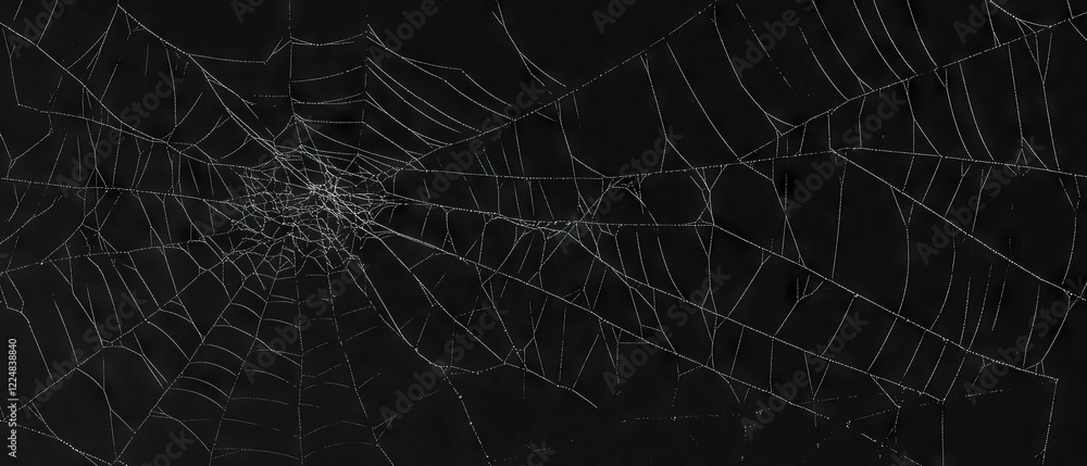 Poster textures of a spider web against a blurred black background capturing intricate details