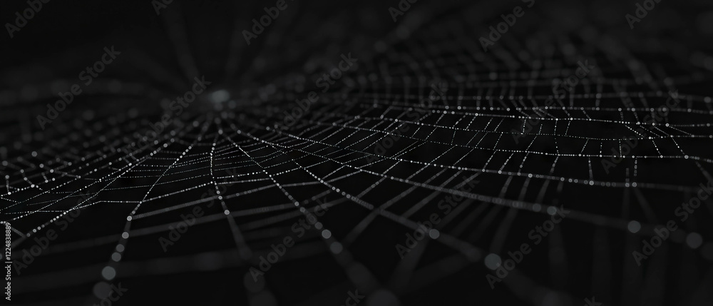Poster intricate spider web texture with blurred background and focused details in darkness