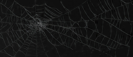 Textures of a spider web against a blurred black background capturing intricate details