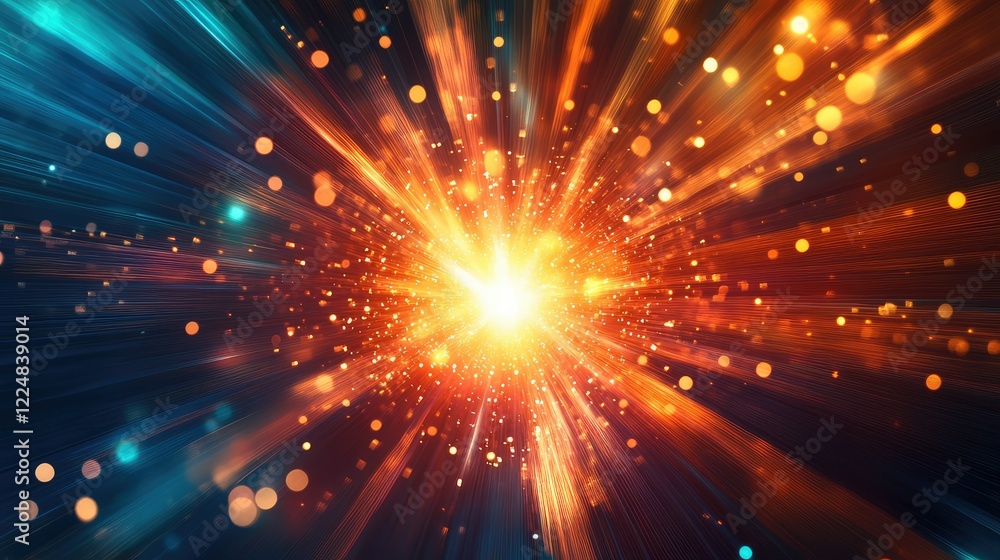 Poster dynamic explosion of light and color creating a vibrant background for abstract art or design projec