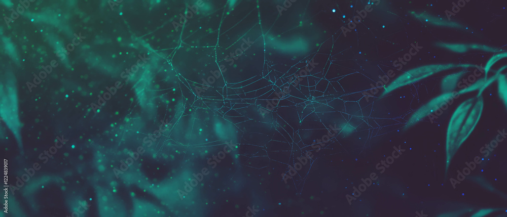 Poster Dramatic spider web texture overlay with dark background creating a mysterious atmosphere