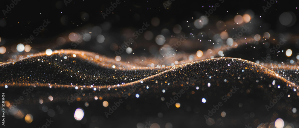 Poster Intricate spider web adorned with dewdrops sparkles against a dark background
