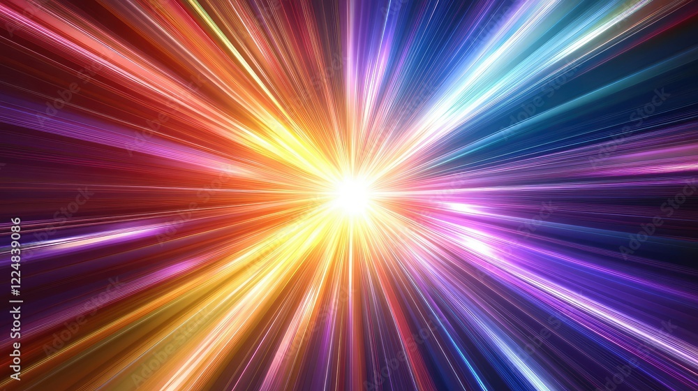 Poster vibrant burst of light rays emitting in various colors creating a stunning visual display of energy 