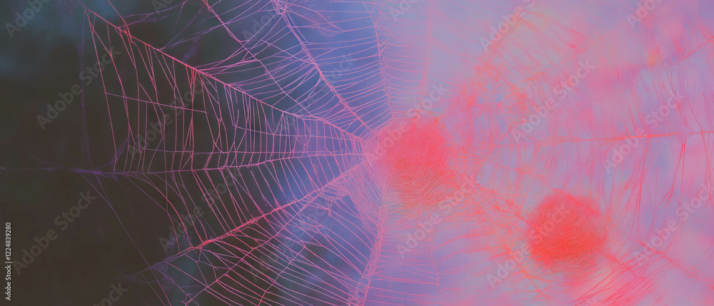 Poster Overlay texture of spider web with geometric shapes and abstract art on a dark background
