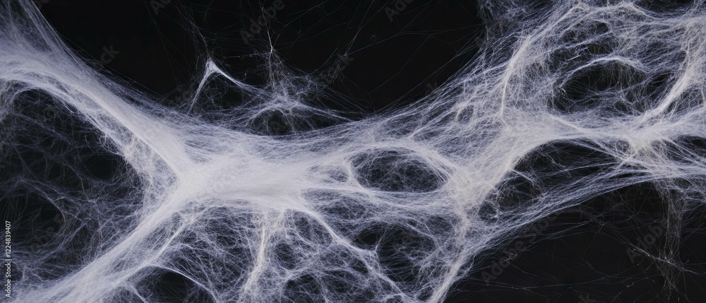 Poster intricate spider web texture on a black background showcasing nature's delicate patterns