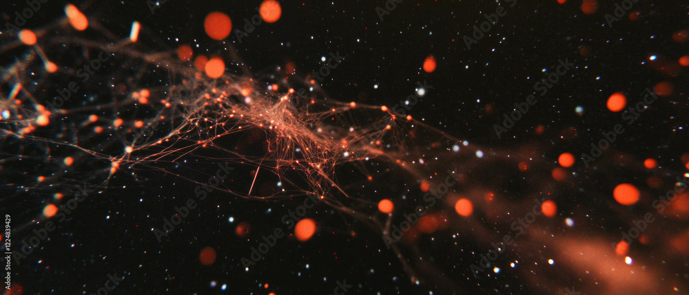 Poster Glowing spider web texture with magical threads on a dark background creating a fantasy environment