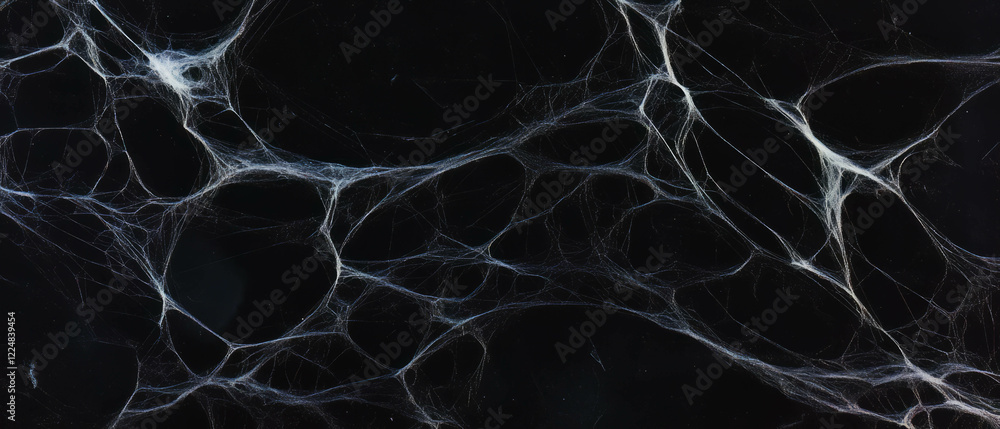 Poster Intricate spider web texture showcasing delicate threads against a black background