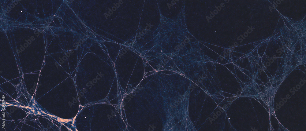 Poster Intricate spider web texture overlay with delicate threads on a black background