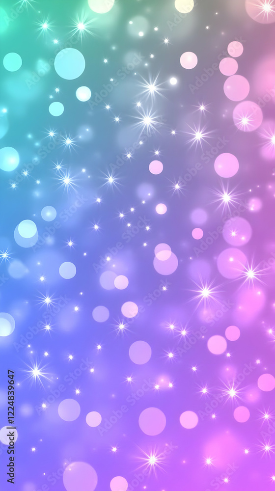 Poster abstract background with sparkling stars and soft bokeh effect in pastel colors