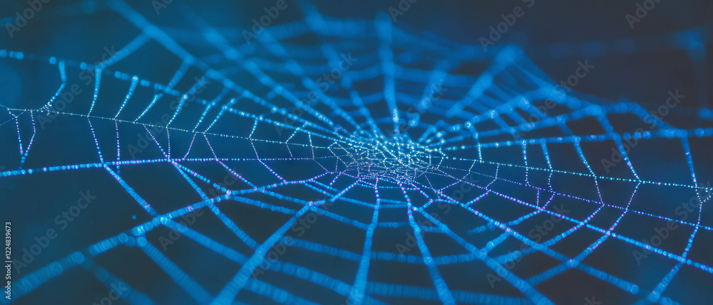 Poster softly glowing spider web texture with gentle contrasts on a black background