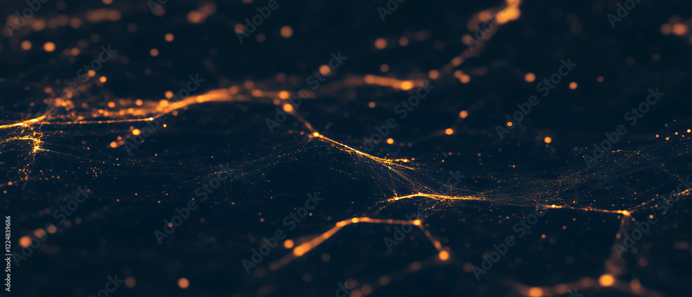 Aufkleber Captivating spider web texture with glowing threads illuminated against a dark backdrop