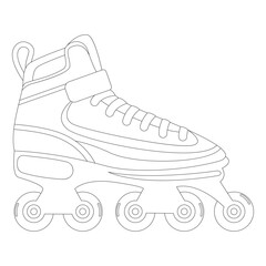 Coloring book of modern design roller skate. Simple cartoon vector illustration of wheels kid sport shoes. Sport or casual inline skates isolated on white background.