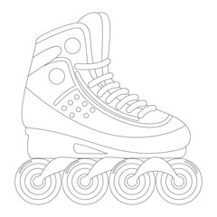 Coloring book of modern design roller skate. Simple cartoon vector illustration of wheels kid sport shoes. Sport or casual inline skates isolated on white background.