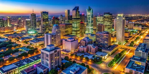 Night Lights of Downtown Dallas, Texas Aerial View - Cityscape Panorama