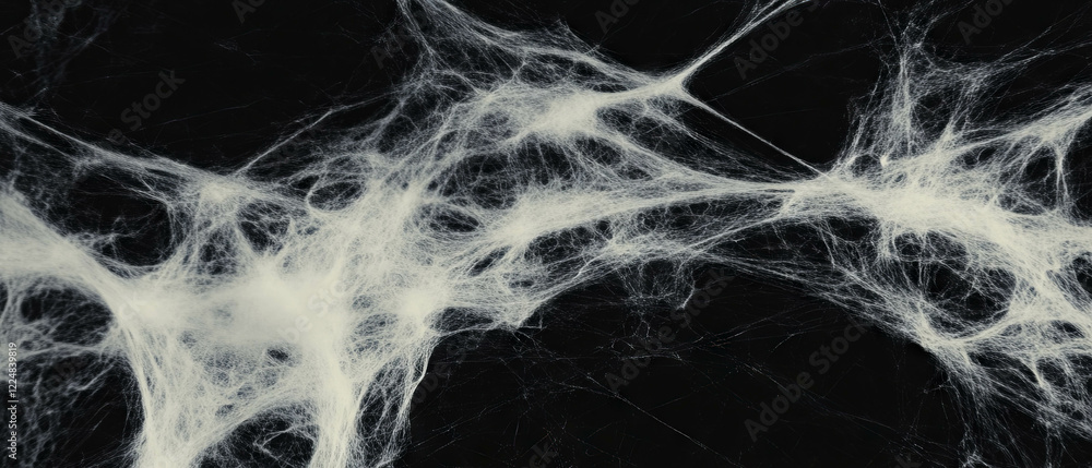 Poster intricate design of overlapping spider webs against a dark background