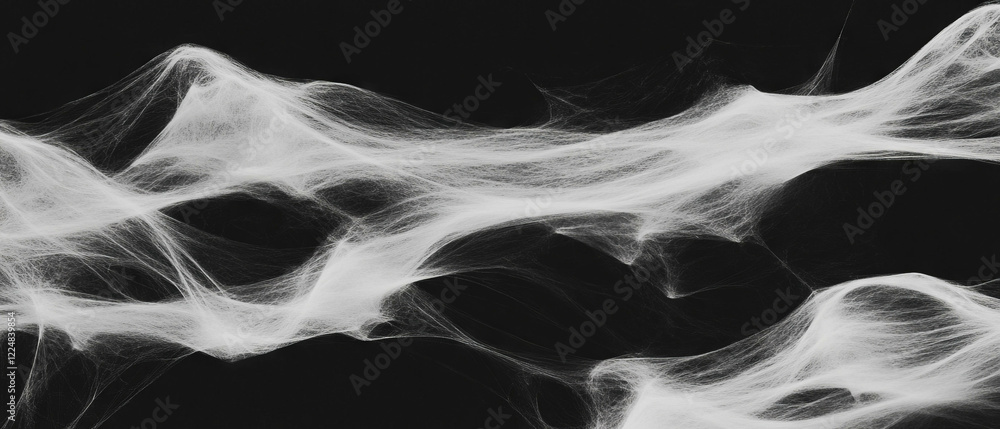 Poster complex overlay texture of overlapping spider webs against a black background
