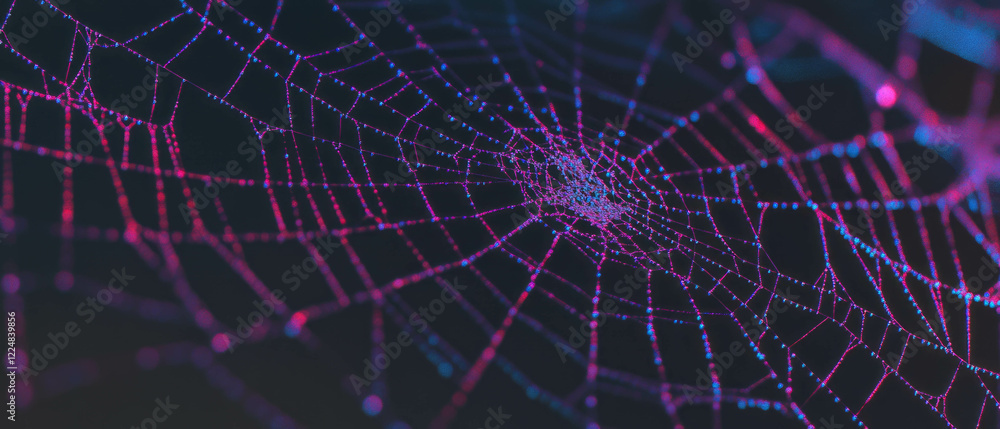 Aufkleber complex spider web overlay texture with vibrant color contrasts against a dark background