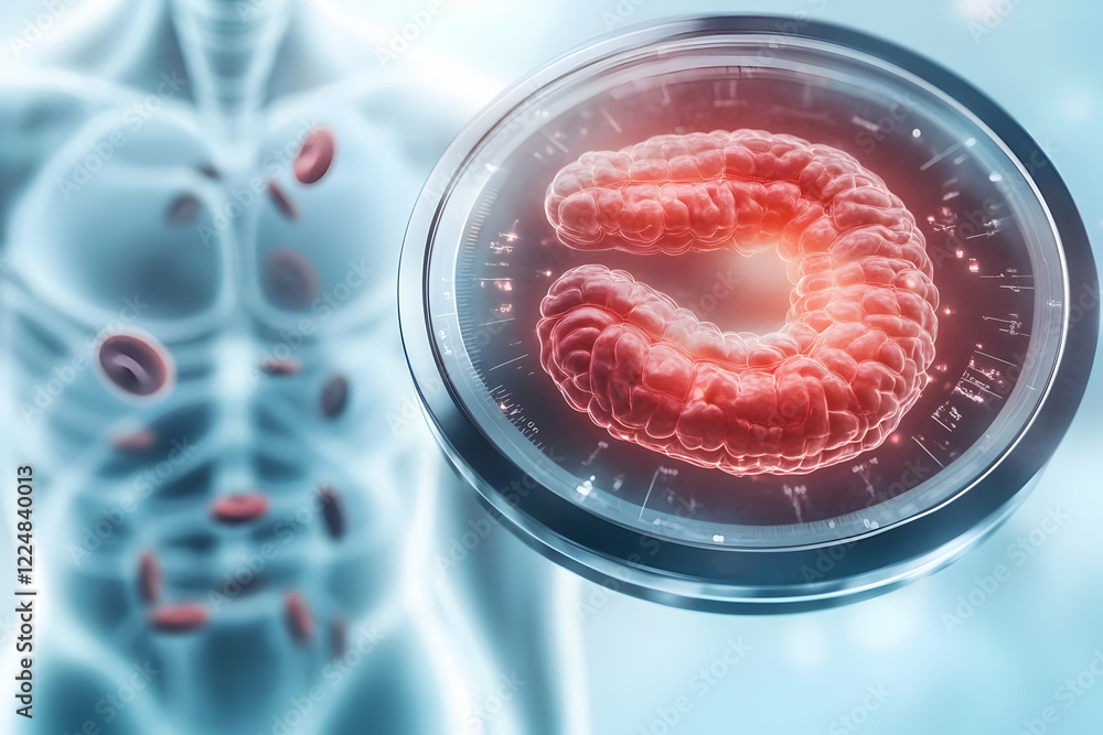 Poster microscopic view of intestine shows internal structure and function in medical illustration