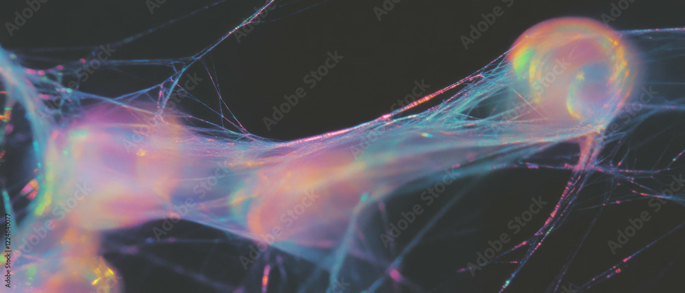 Aufkleber Overlay texture featuring a spider web with iridescent colors against a dark background
