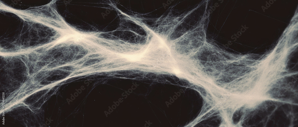 Poster intricate spider web texture displayed vividly against a dark background