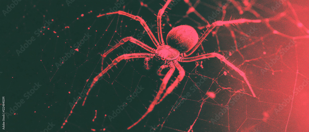 Poster captivating spider web with spider silhouette and hidden predator on a dark background