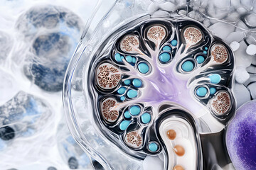 3D Illustration Shows Cross-Section of Mammary Gland with Milk Ducts and Alveoli in Detail