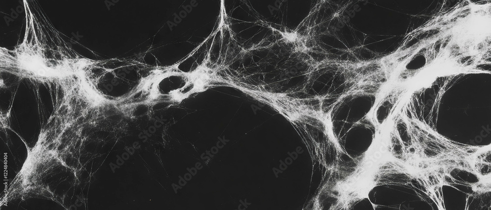 Poster Intricate spider web texture with thick threads against a solid dark background