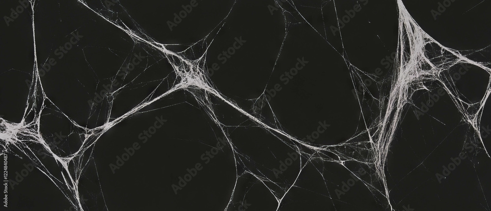 Poster Spider web texture with fine threads creating a delicate design against a dark backdrop