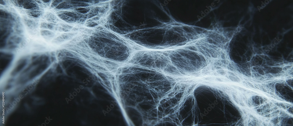 Poster Intricate spider web overlay with thick threads against a dark background