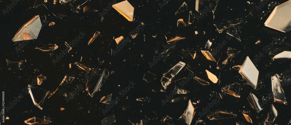 Poster splintered glass texture with sharp shards against a black background