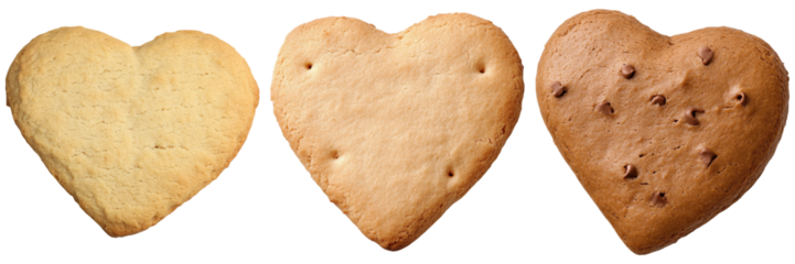 Heart-shaped cookies in various baked stages on a black background.