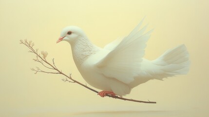 Obraz premium White dove, branch, blossoms, peaceful, serene.