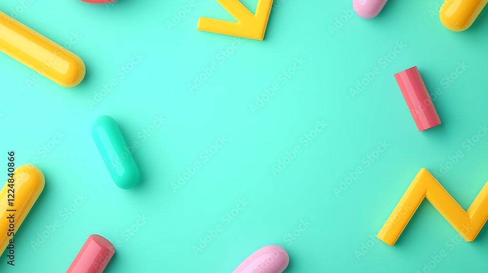 Poster colorful geometric shapes on a mint background creating a playful and modern abstract design