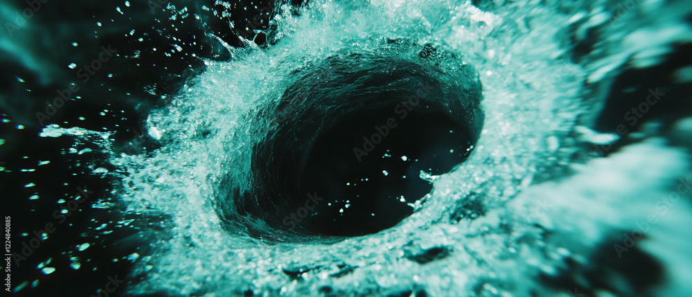 Poster swirling broken glass texture with clear logo space on a dynamic black background