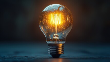A light bulb is lit up and is sitting on a table. Generative AI