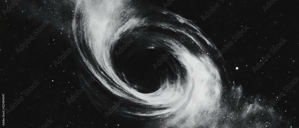 Poster swirling spiral dust pattern with dynamic vortex effect on a black background
