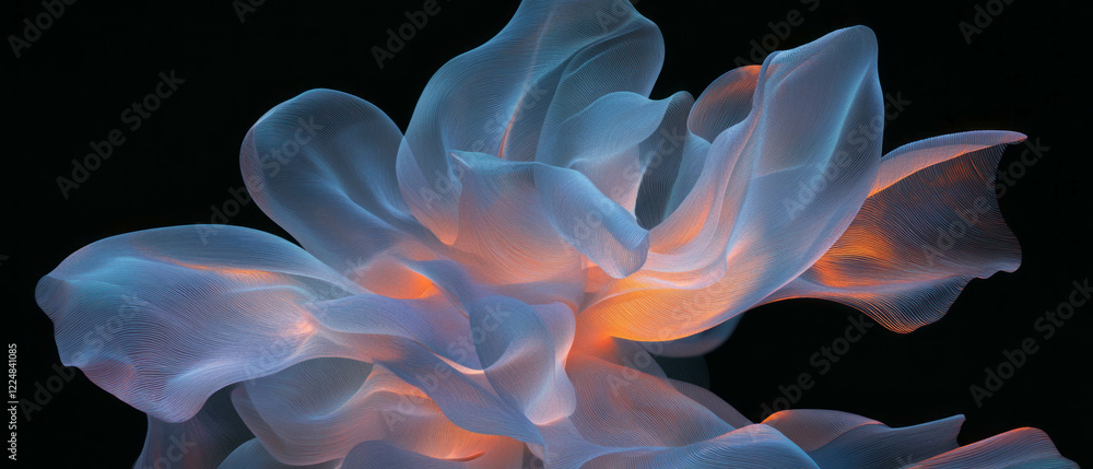 Poster swirling spiral petal arrangement with dynamic vortex effect on a black background
