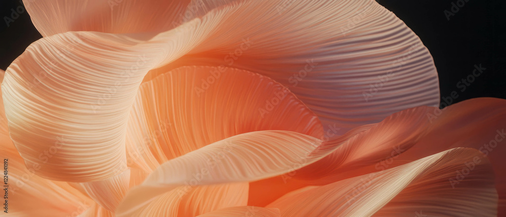 Poster swirling spiral petal arrangements with dynamic vortex effect on a black background