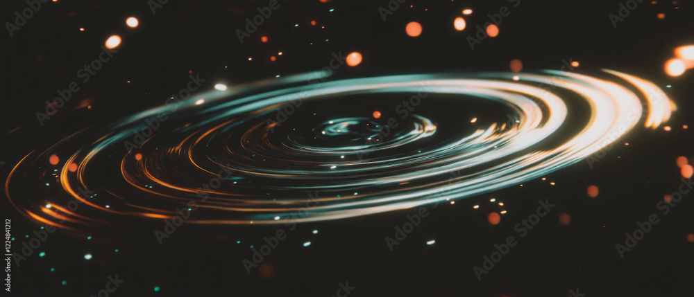 Poster Swirling spiral spark trails create dynamic vortex effect over dark background